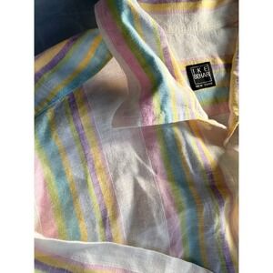 Ike Behar Mens 100% Linen Short Sleeve Button Down Shirt Pastel Stripe Peru XL